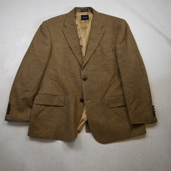 Nautica 44S Brown Fleck 100% Wool Tweed Mens Blazer Suit Jacket Sport Coat